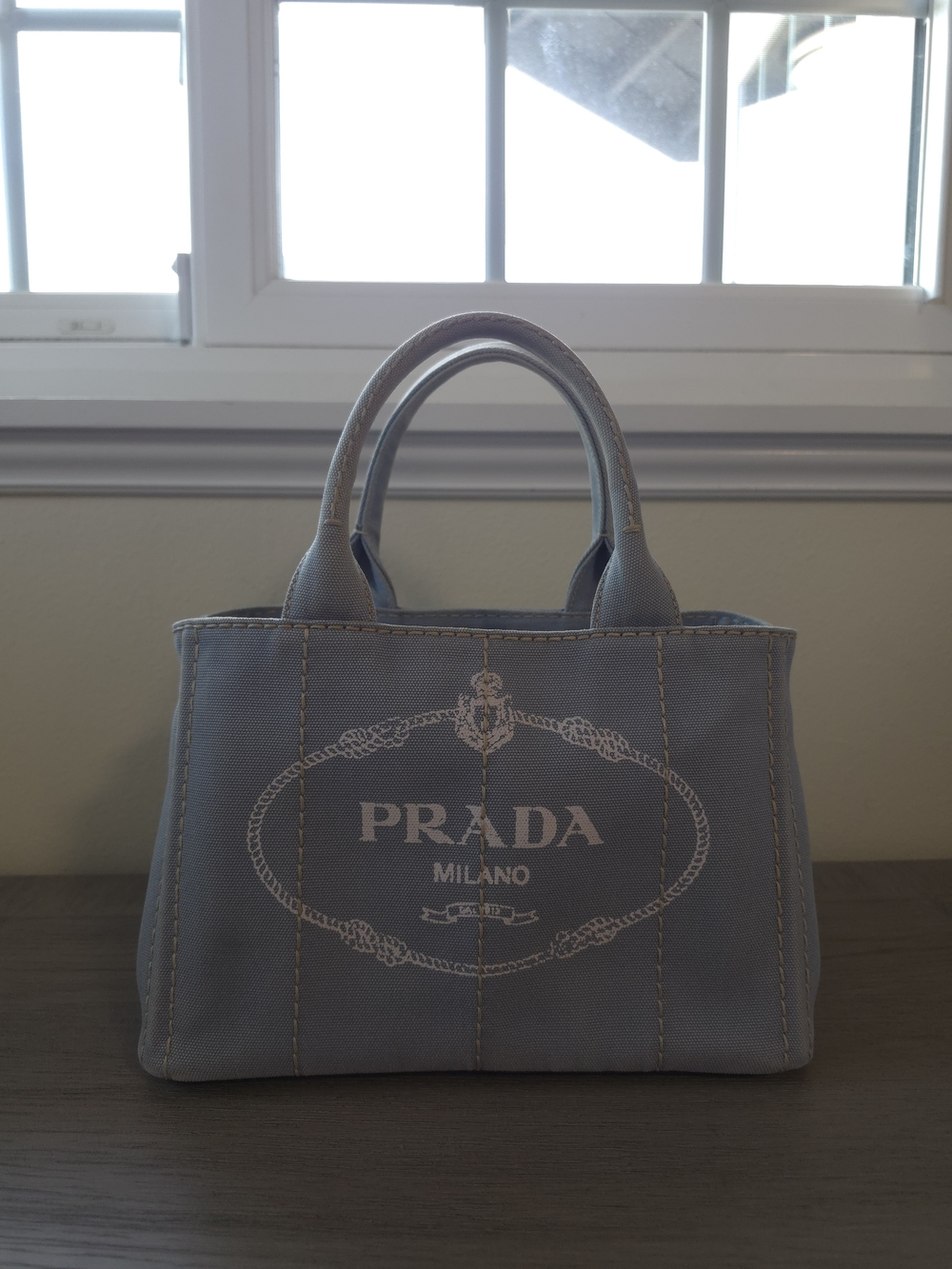 Prada Canapa Mini Light Denim Blue Canvas Tote - Picture 2 of 12